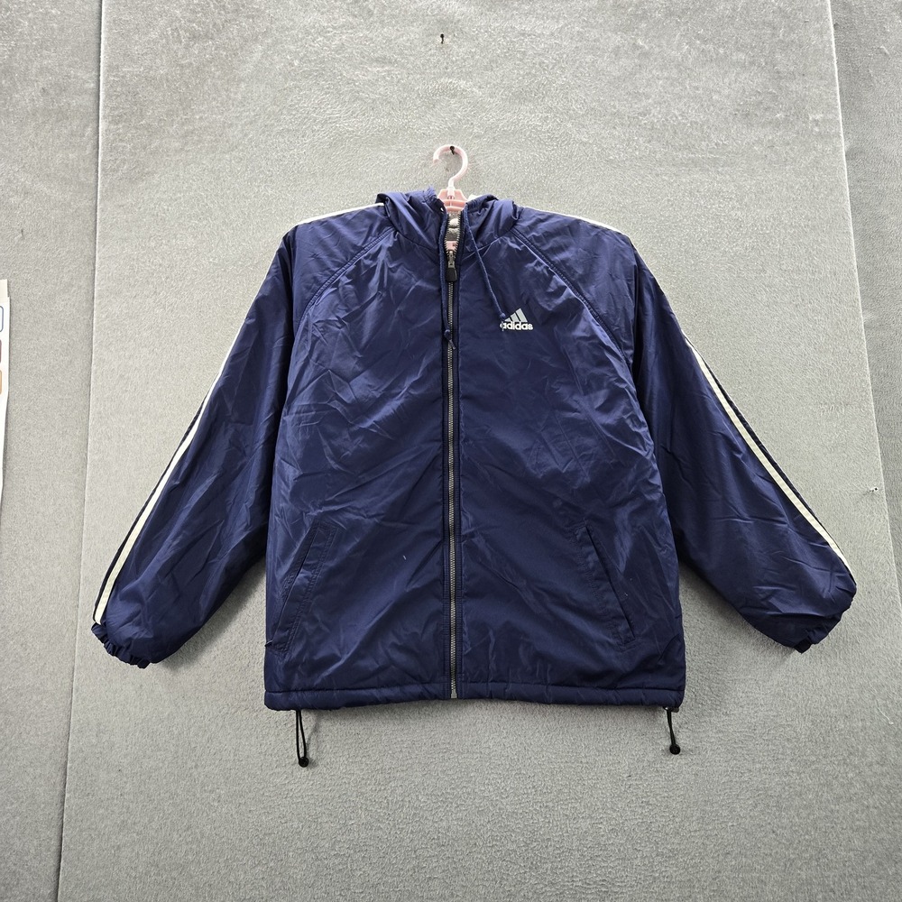 VINTAGE Adidas Men Jacket L Navy Nylon Embroidered Reversible Zipper READ